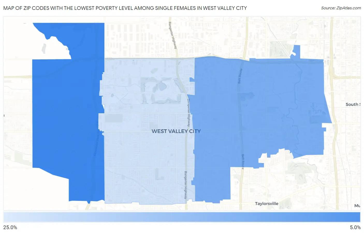 Zip Codes with the Lowest Poverty Level Among Single Females in West Valley City Map