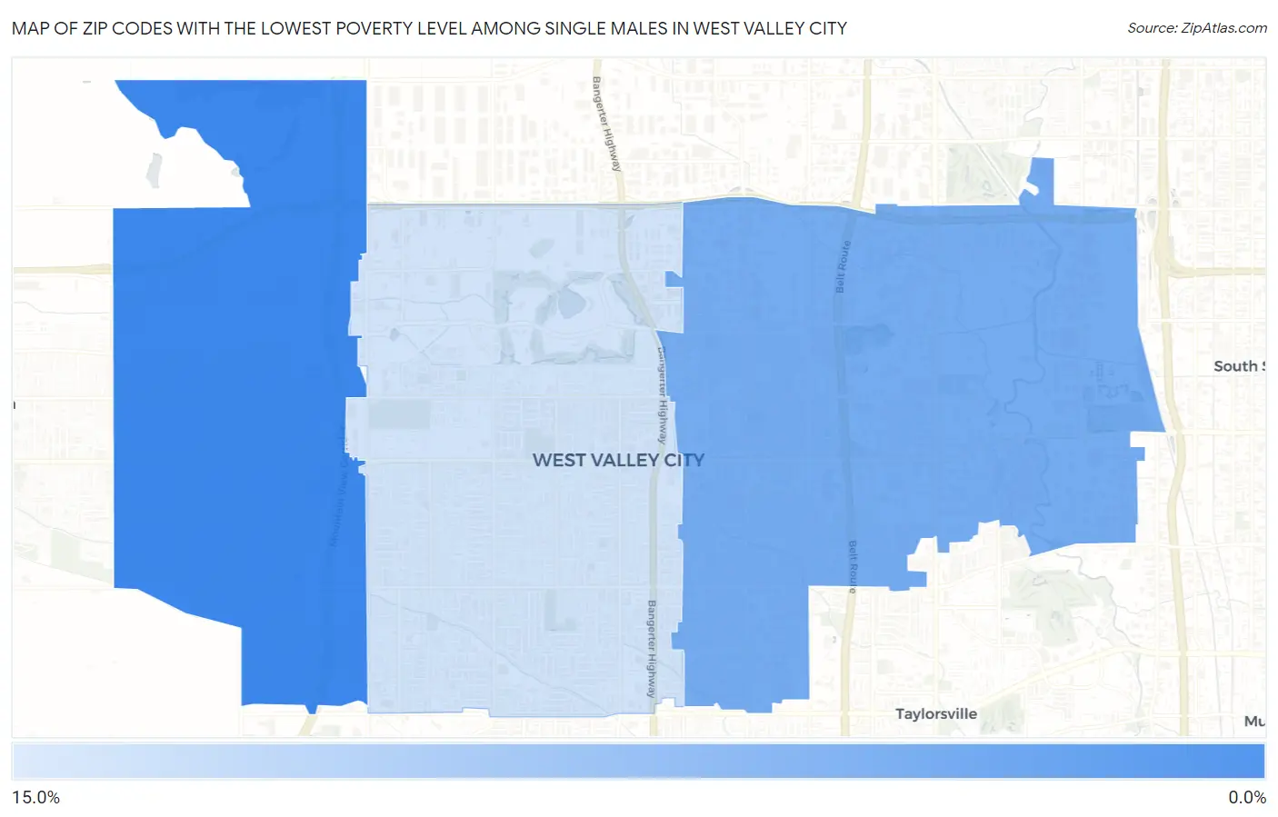 Zip Codes with the Lowest Poverty Level Among Single Males in West Valley City Map
