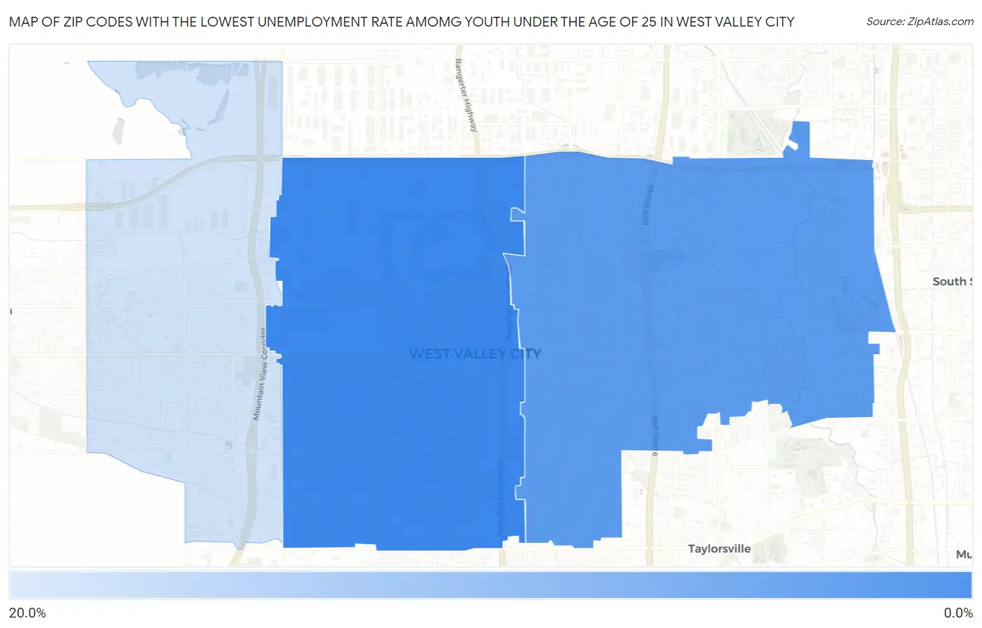 Zip Codes with the Lowest Unemployment Rate Amomg Youth Under the Age of 25 in West Valley City Map