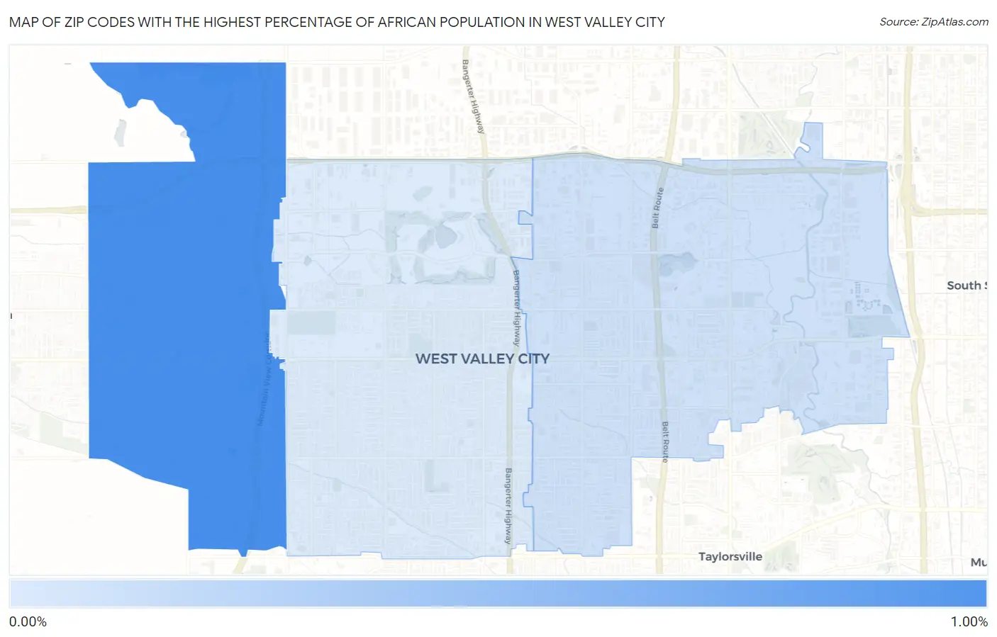 Zip Codes with the Highest Percentage of African Population in West Valley City Map
