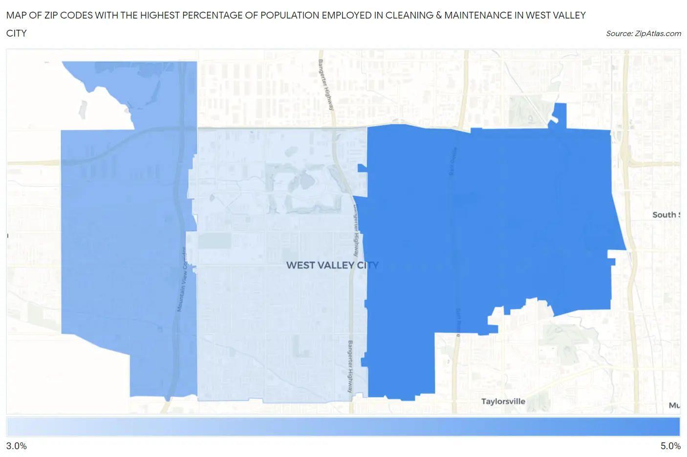 Zip Codes with the Highest Percentage of Population Employed in Cleaning & Maintenance in West Valley City Map