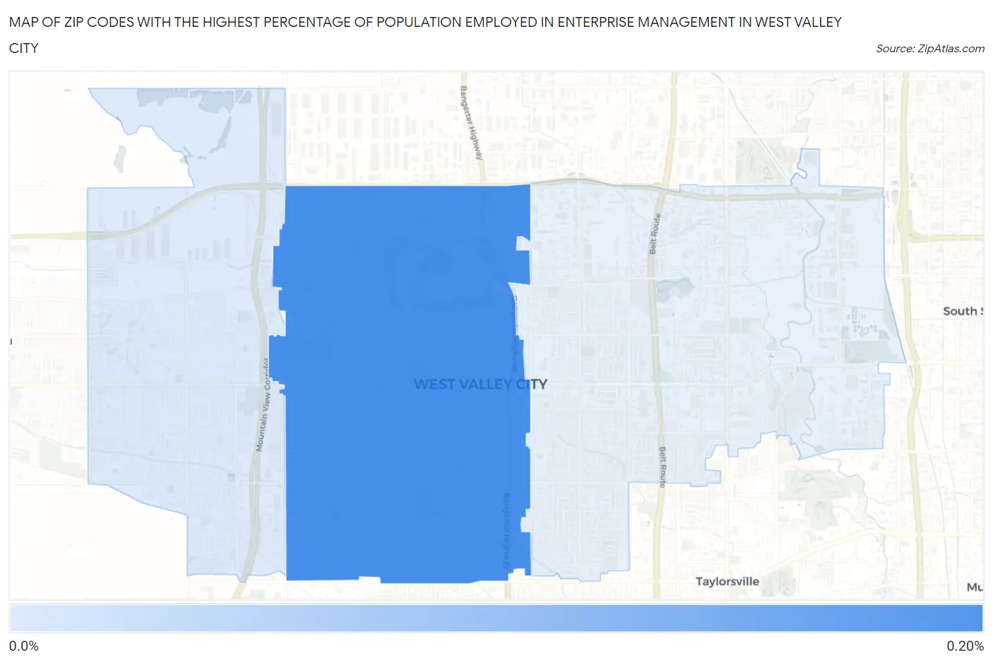 Zip Codes with the Highest Percentage of Population Employed in Enterprise Management in West Valley City Map