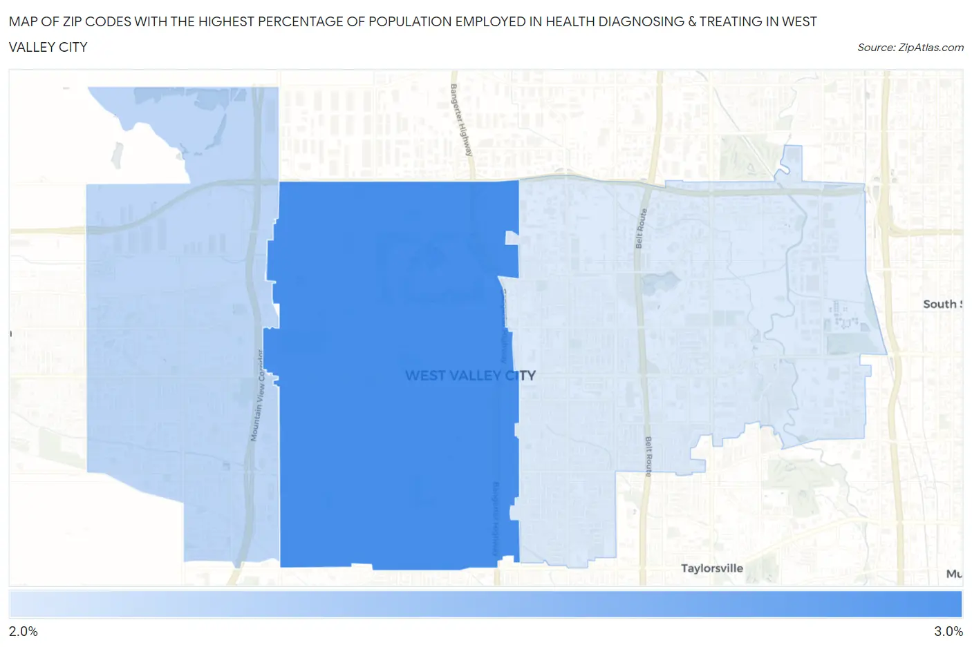 Zip Codes with the Highest Percentage of Population Employed in Health Diagnosing & Treating in West Valley City Map