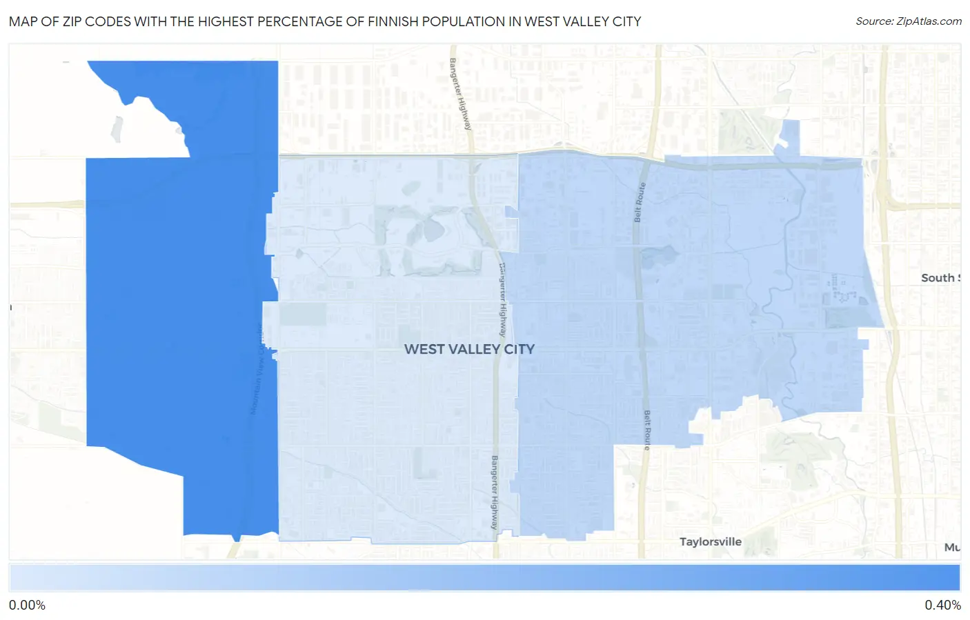 Zip Codes with the Highest Percentage of Finnish Population in West Valley City Map