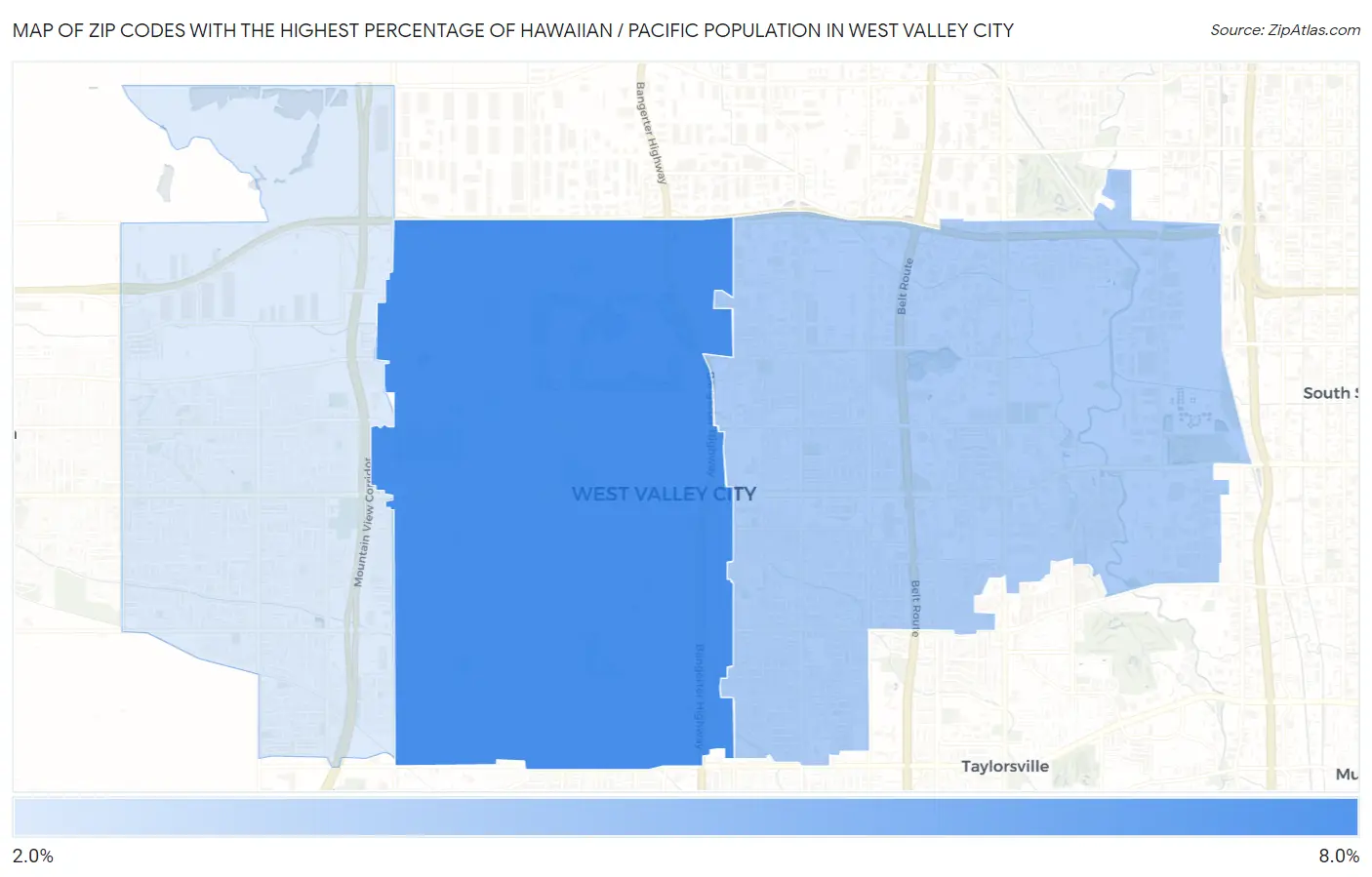 Zip Codes with the Highest Percentage of Hawaiian / Pacific Population in West Valley City Map