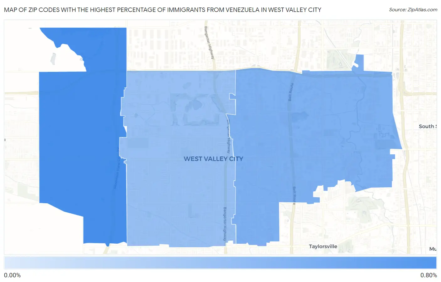 Zip Codes with the Highest Percentage of Immigrants from Venezuela in West Valley City Map