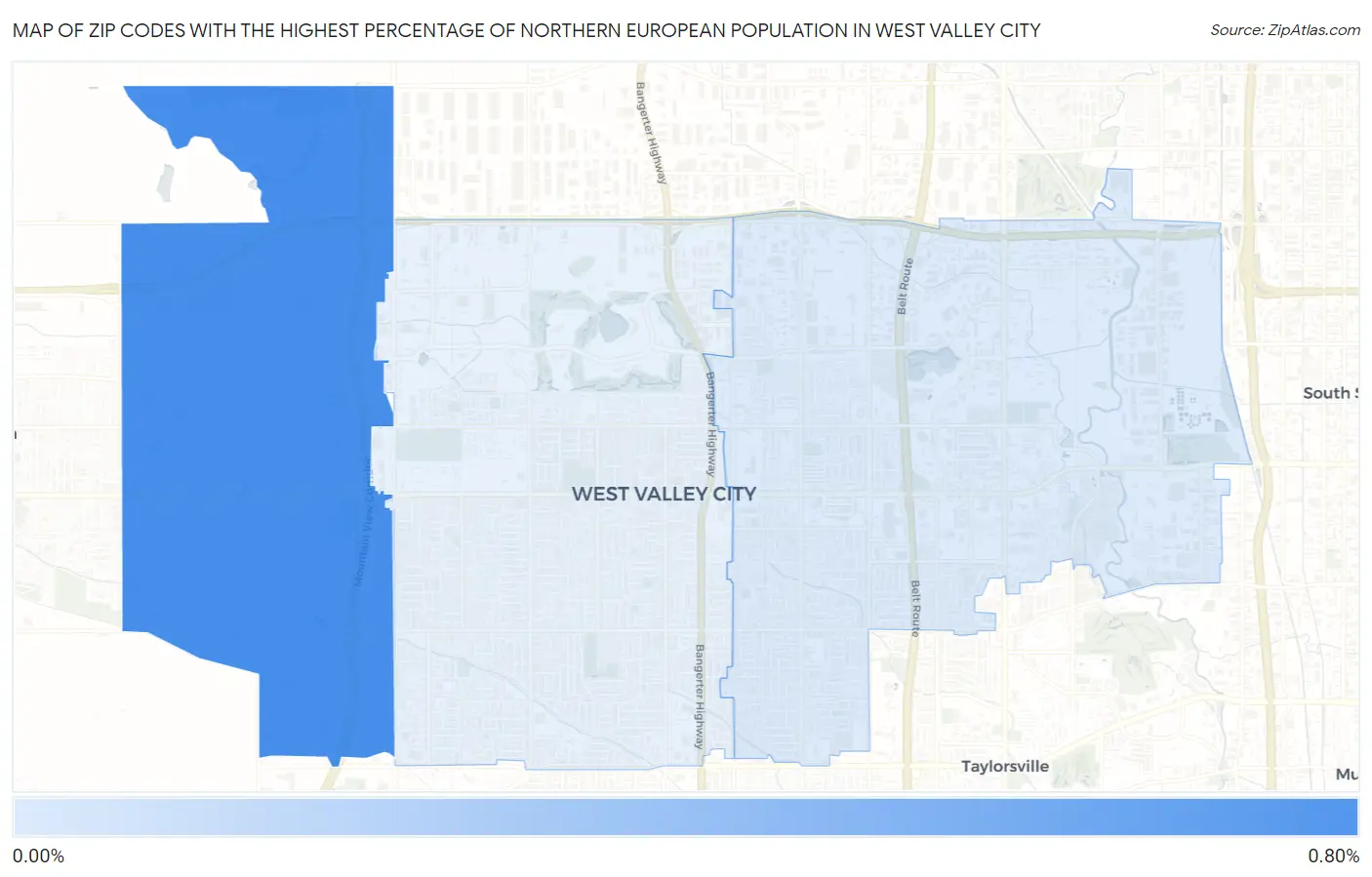 Zip Codes with the Highest Percentage of Northern European Population in West Valley City Map
