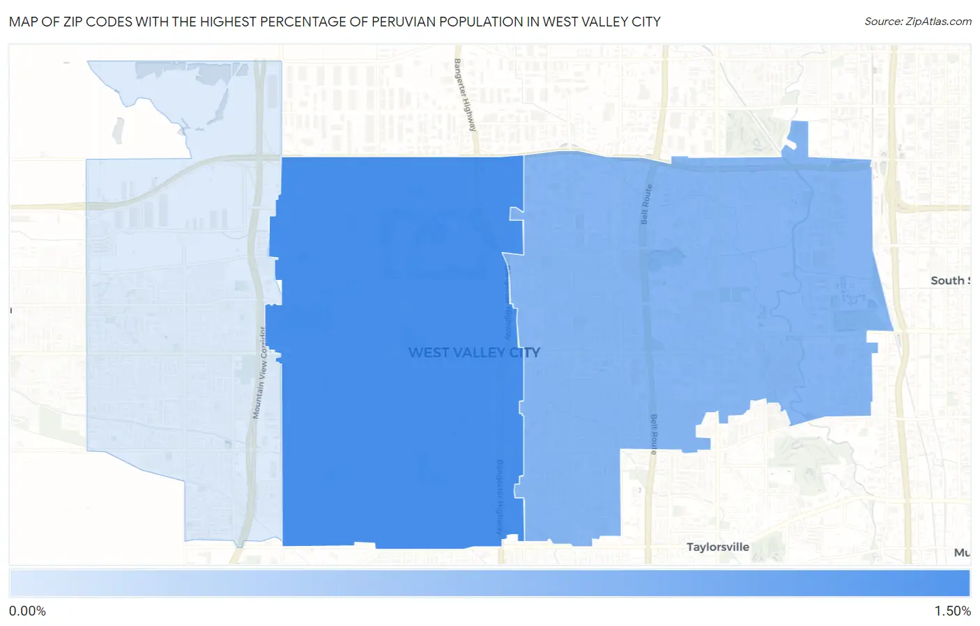 Zip Codes with the Highest Percentage of Peruvian Population in West Valley City Map
