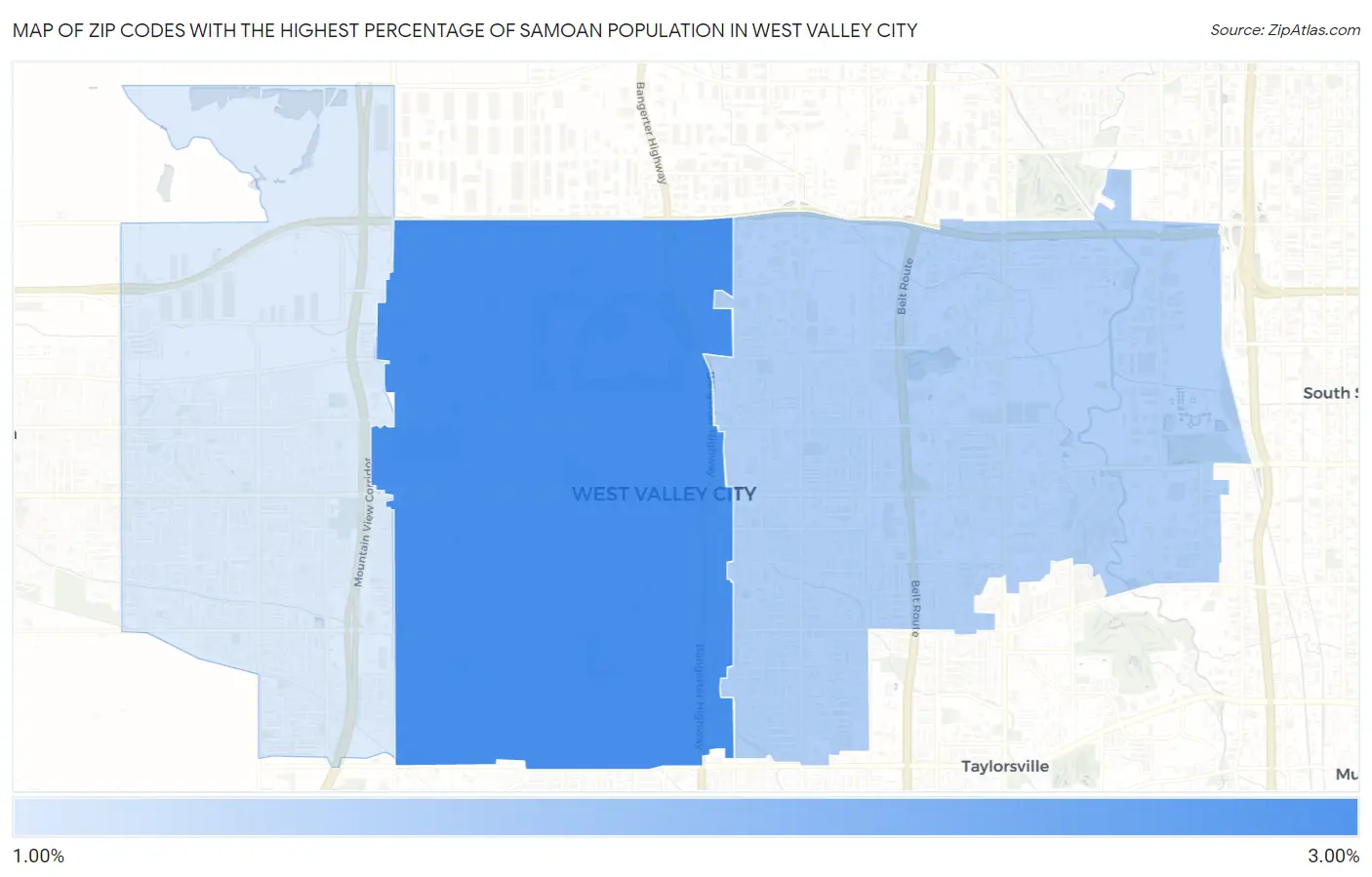 Zip Codes with the Highest Percentage of Samoan Population in West Valley City Map
