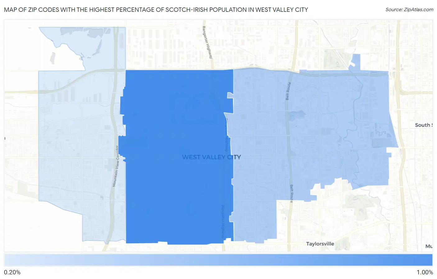 Zip Codes with the Highest Percentage of Scotch-Irish Population in West Valley City Map
