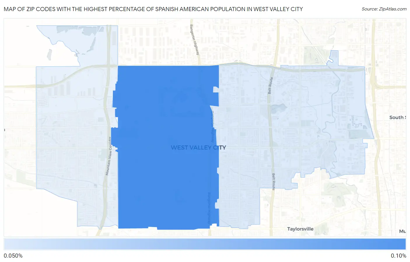 Zip Codes with the Highest Percentage of Spanish American Population in West Valley City Map