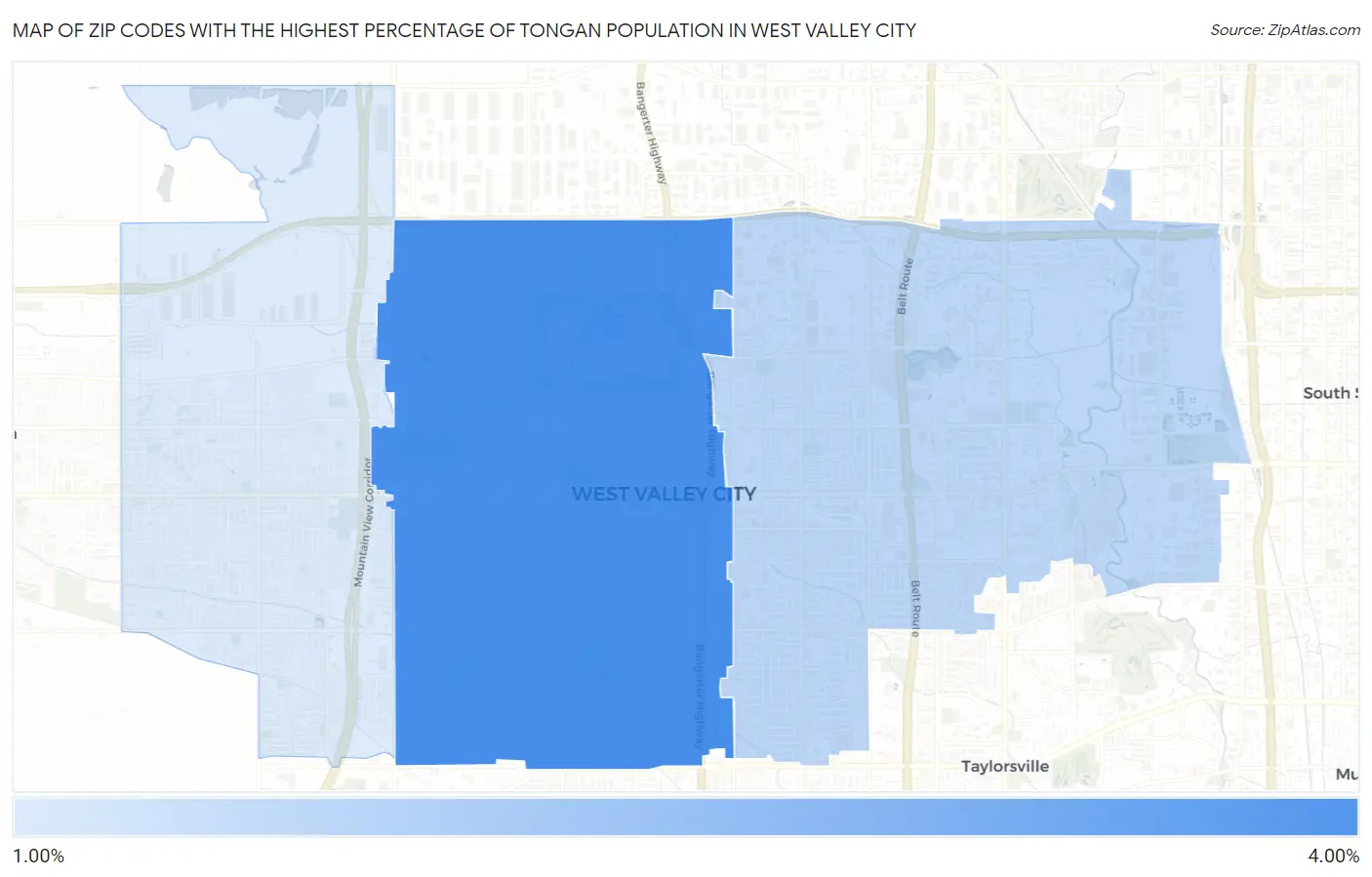Zip Codes with the Highest Percentage of Tongan Population in West Valley City Map