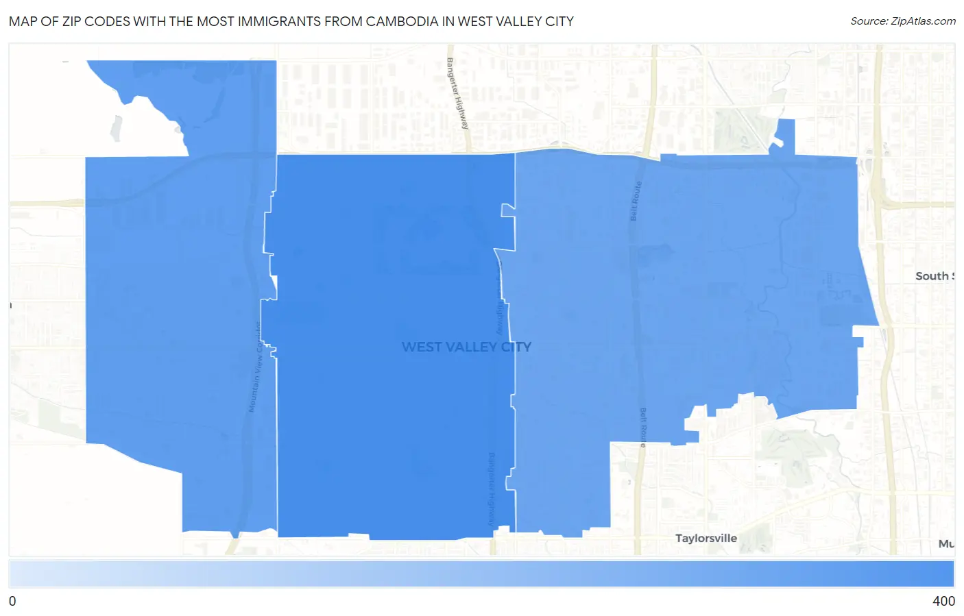Zip Codes with the Most Immigrants from Cambodia in West Valley City Map