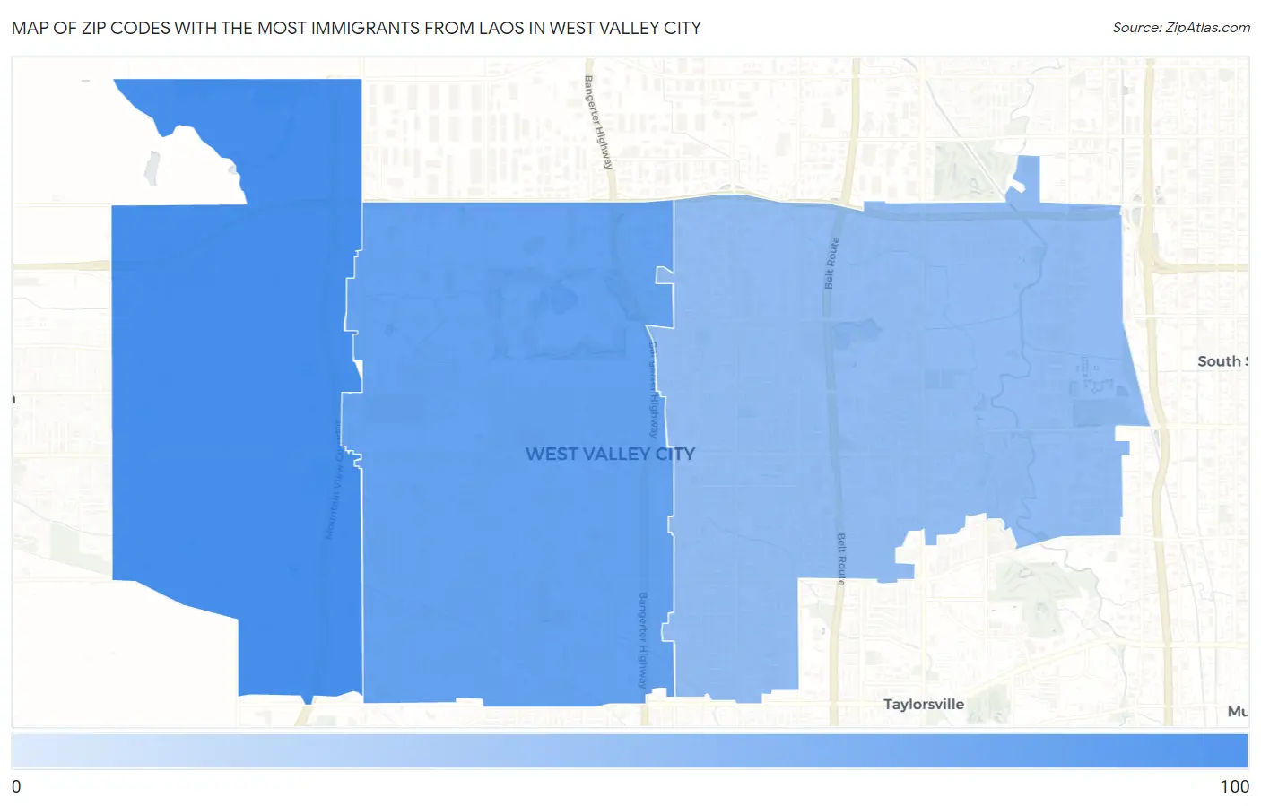 Zip Codes with the Most Immigrants from Laos in West Valley City Map