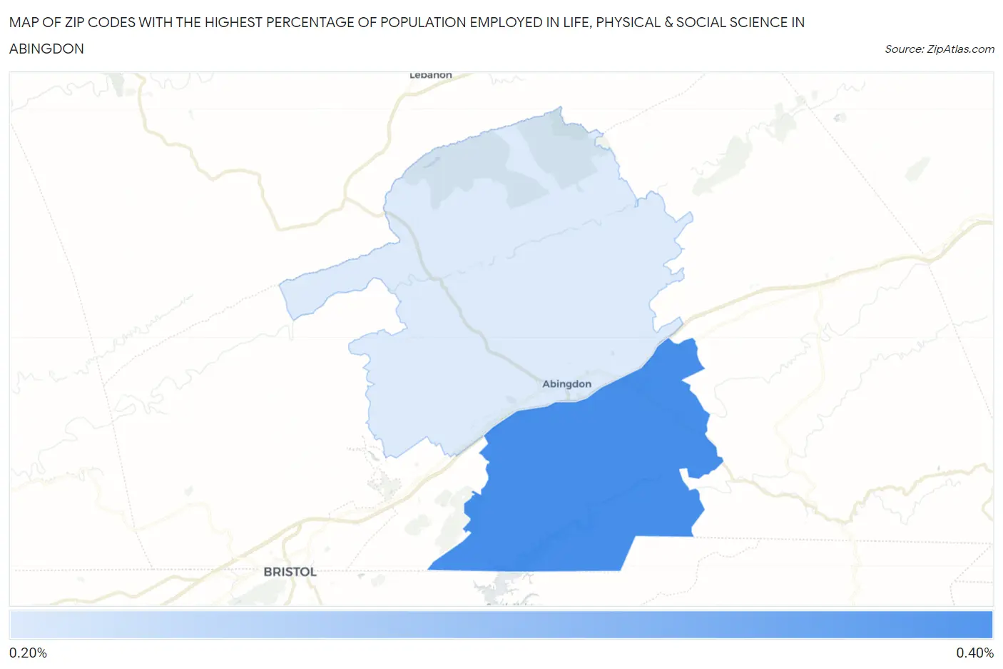 Zip Codes with the Highest Percentage of Population Employed in Life, Physical & Social Science in Abingdon Map