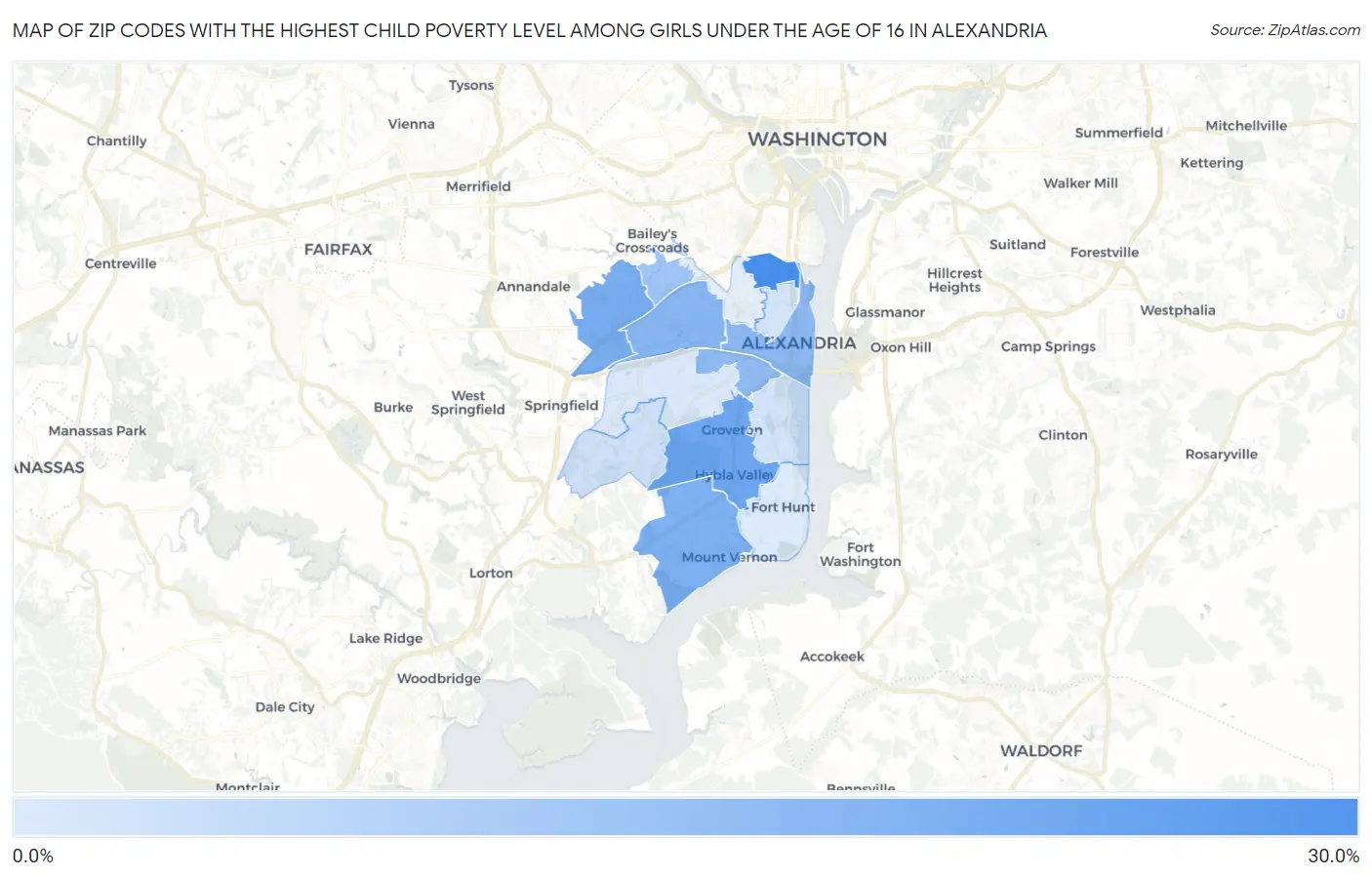 Zip Codes with the Highest Child Poverty Level Among Girls Under the Age of 16 in Alexandria Map