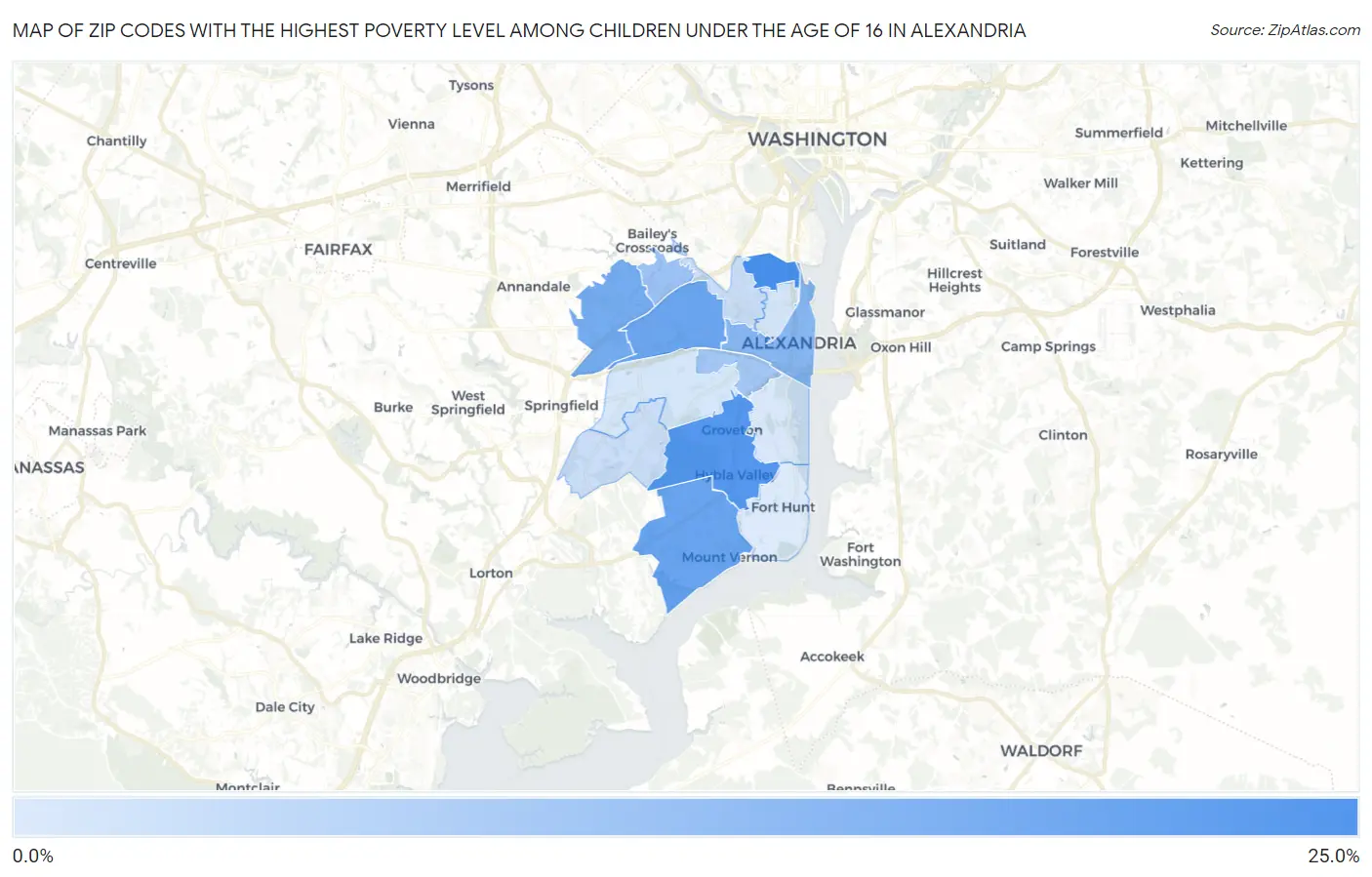 Zip Codes with the Highest Poverty Level Among Children Under the Age of 16 in Alexandria Map