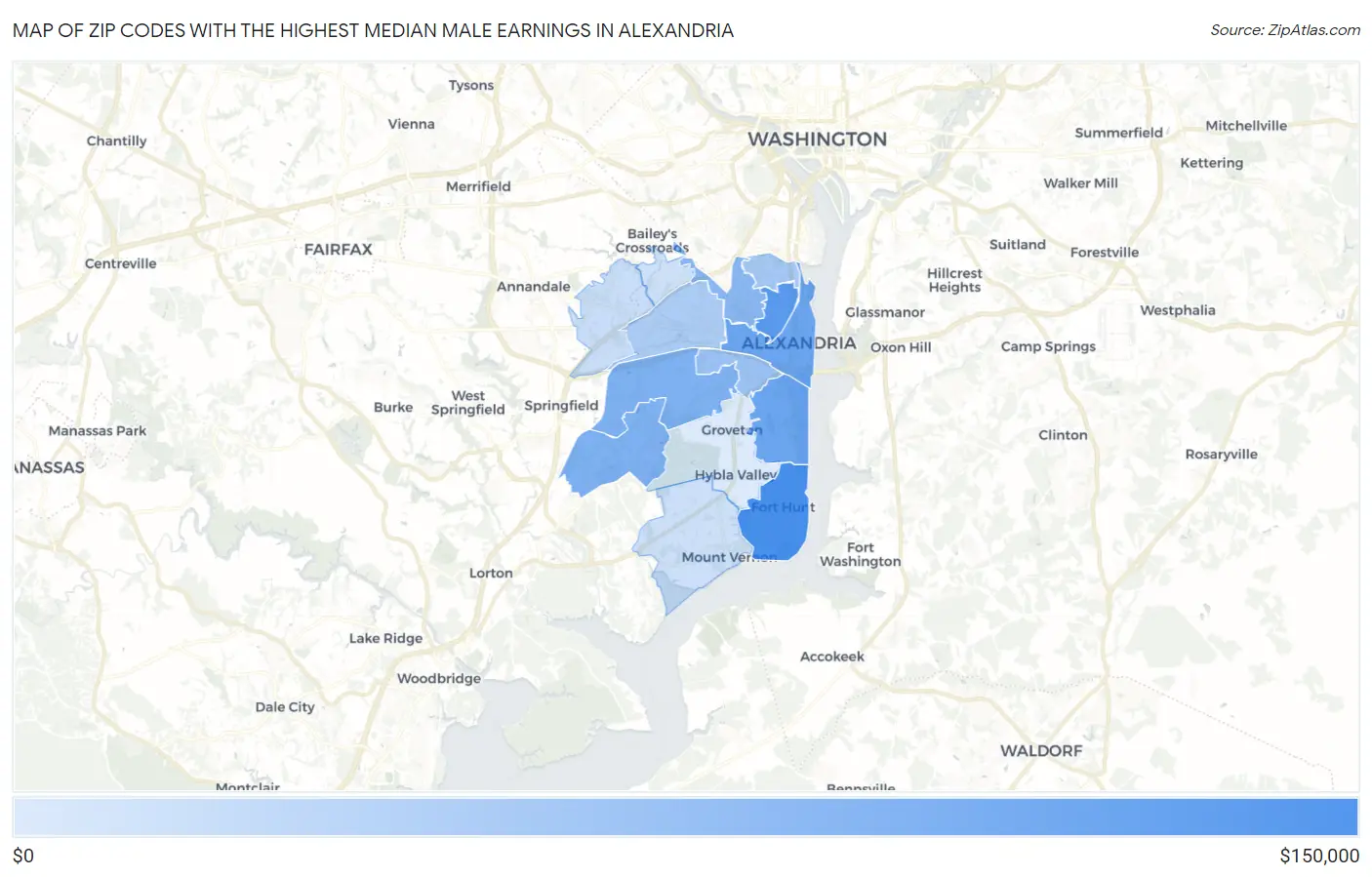 Zip Codes with the Highest Median Male Earnings in Alexandria Map