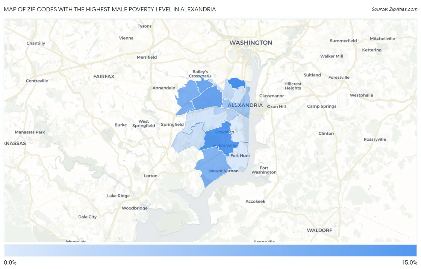 Zip Codes with the Highest Male Poverty Level in Alexandria Map