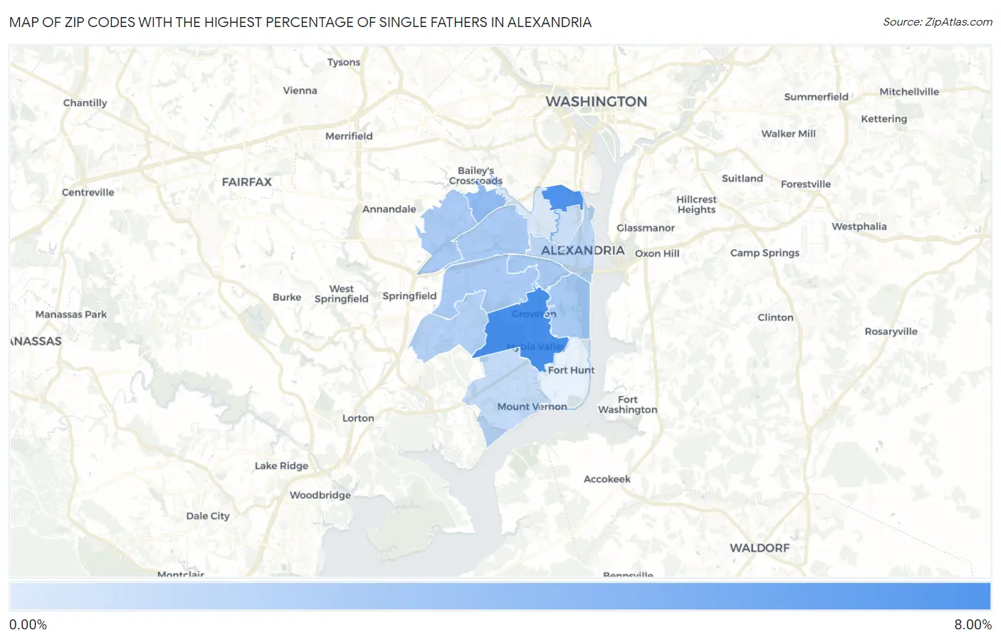 Zip Codes with the Highest Percentage of Single Fathers in Alexandria Map