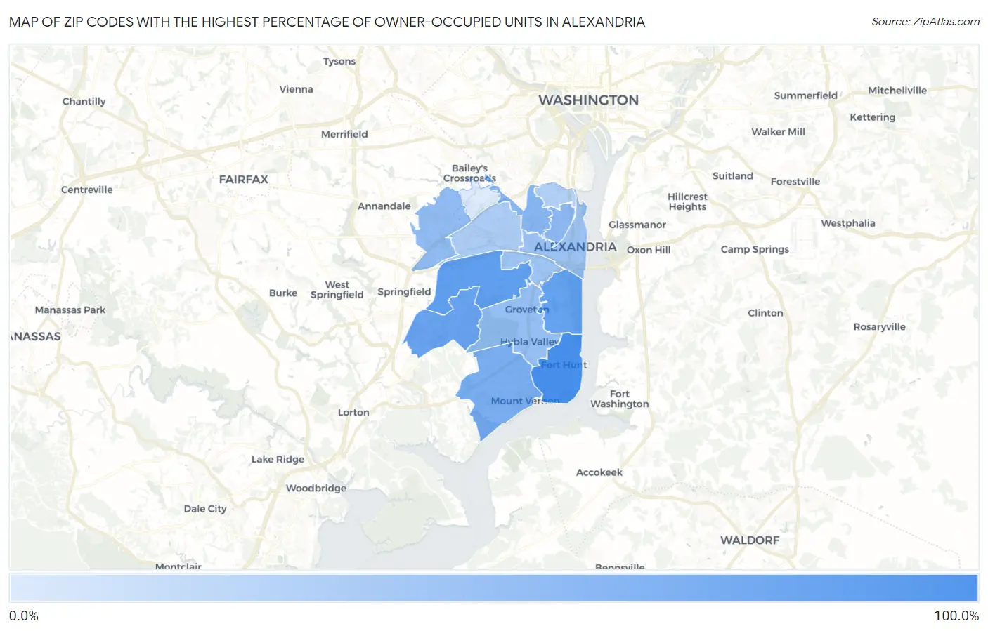 Zip Codes with the Highest Percentage of Owner-Occupied Units in Alexandria Map