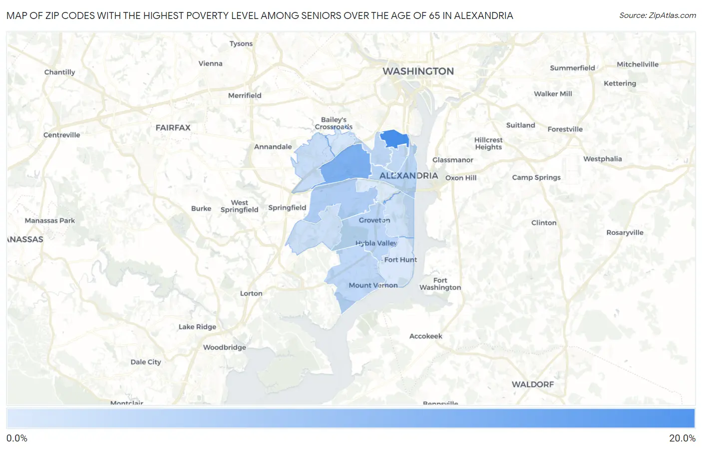 Zip Codes with the Highest Poverty Level Among Seniors Over the Age of 65 in Alexandria Map