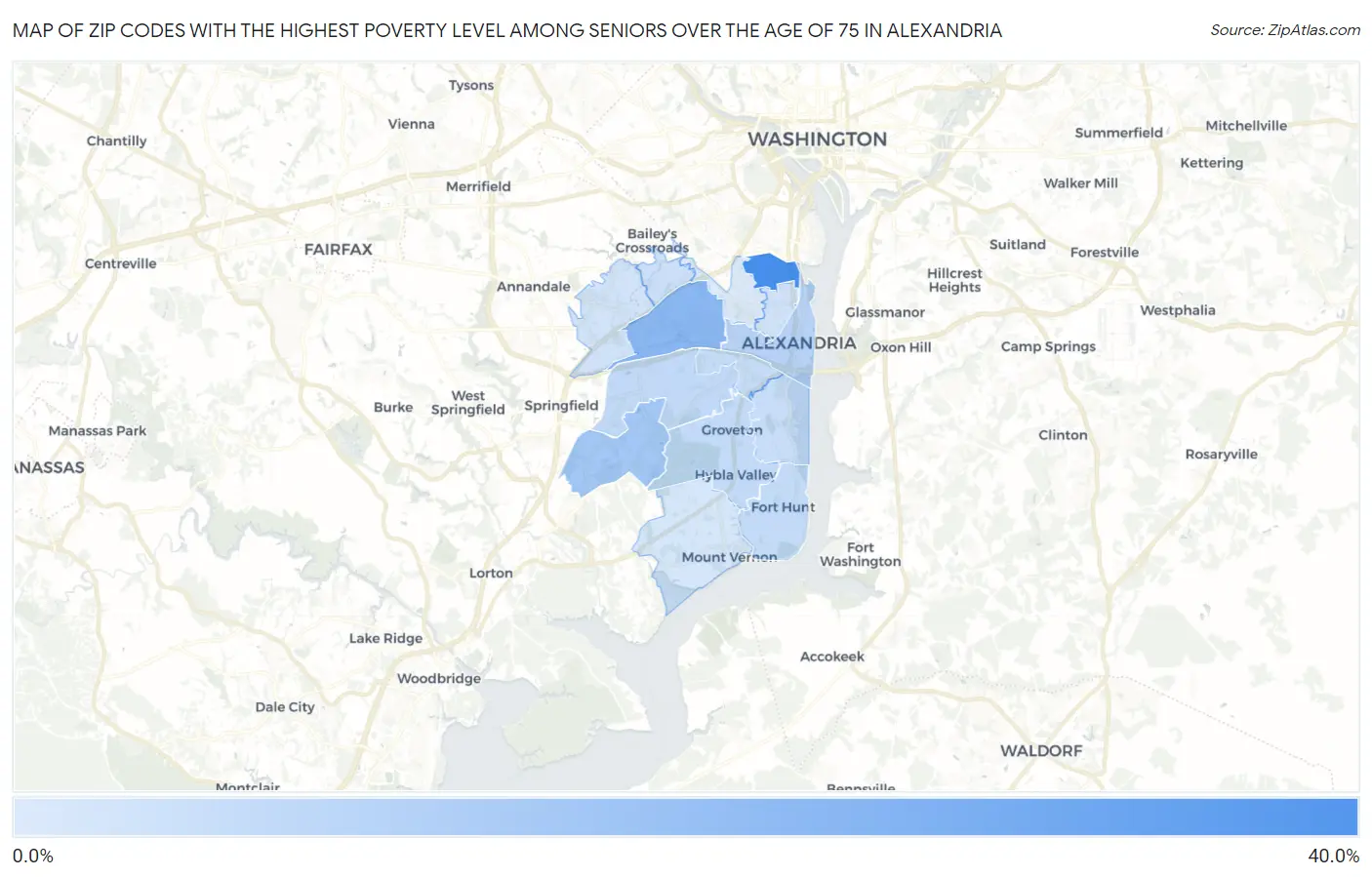 Zip Codes with the Highest Poverty Level Among Seniors Over the Age of 75 in Alexandria Map
