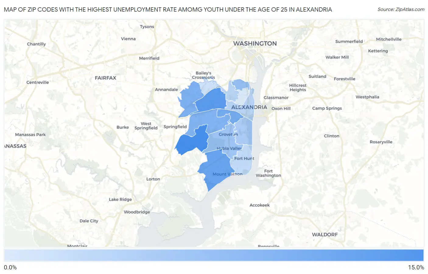 Zip Codes with the Highest Unemployment Rate Amomg Youth Under the Age of 25 in Alexandria Map