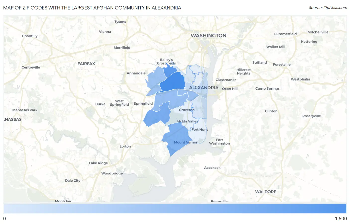 Zip Codes with the Largest Afghan Community in Alexandria Map
