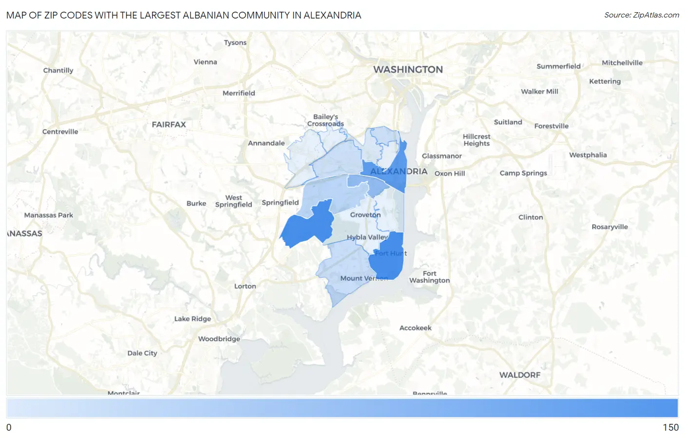Zip Codes with the Largest Albanian Community in Alexandria Map