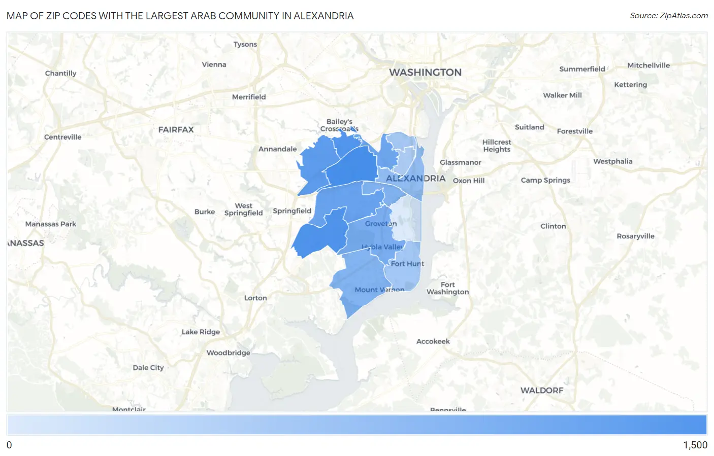 Zip Codes with the Largest Arab Community in Alexandria Map