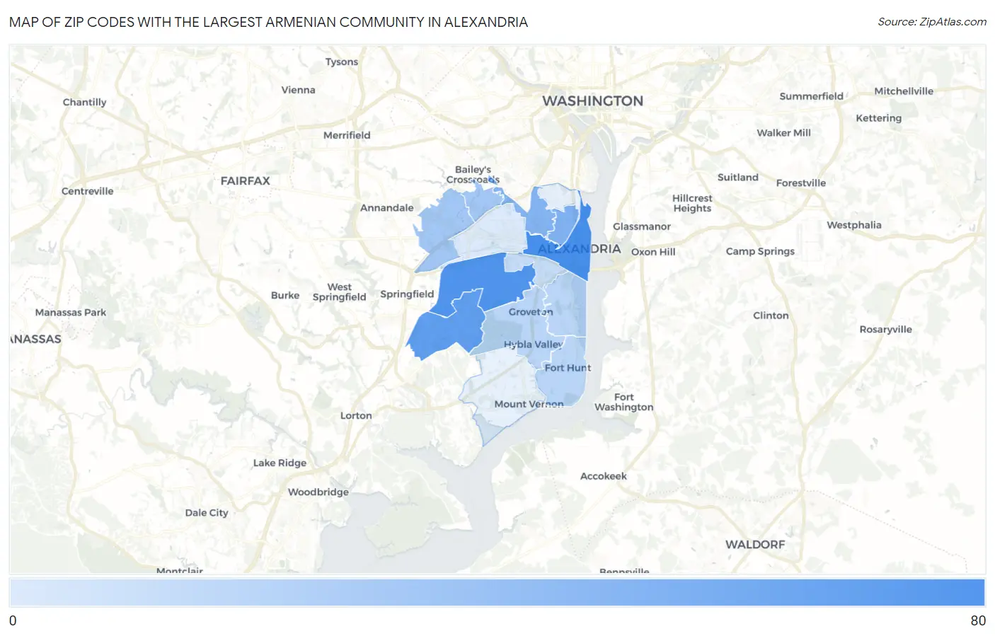 Zip Codes with the Largest Armenian Community in Alexandria Map