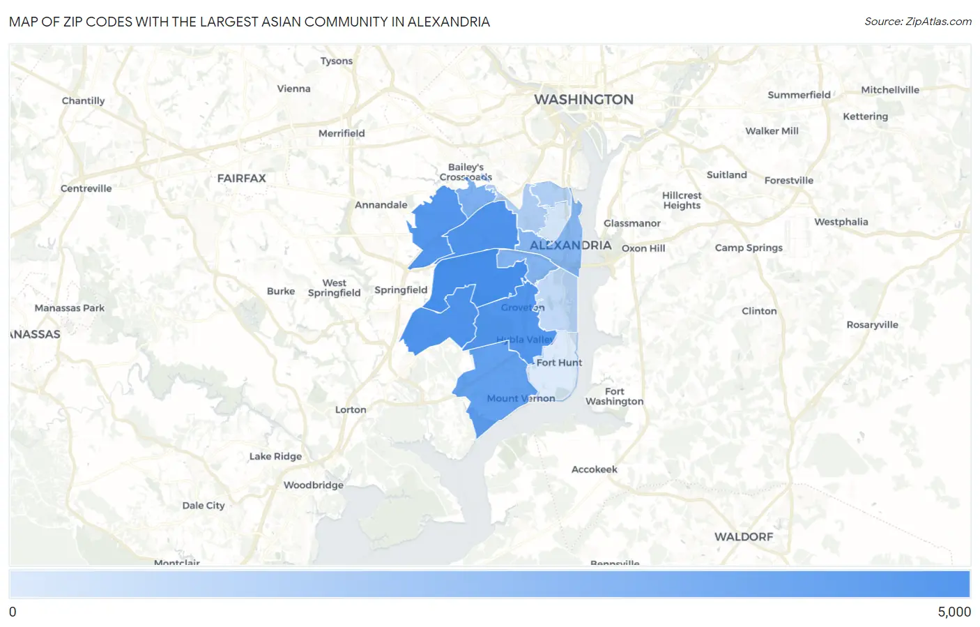 Zip Codes with the Largest Asian Community in Alexandria Map