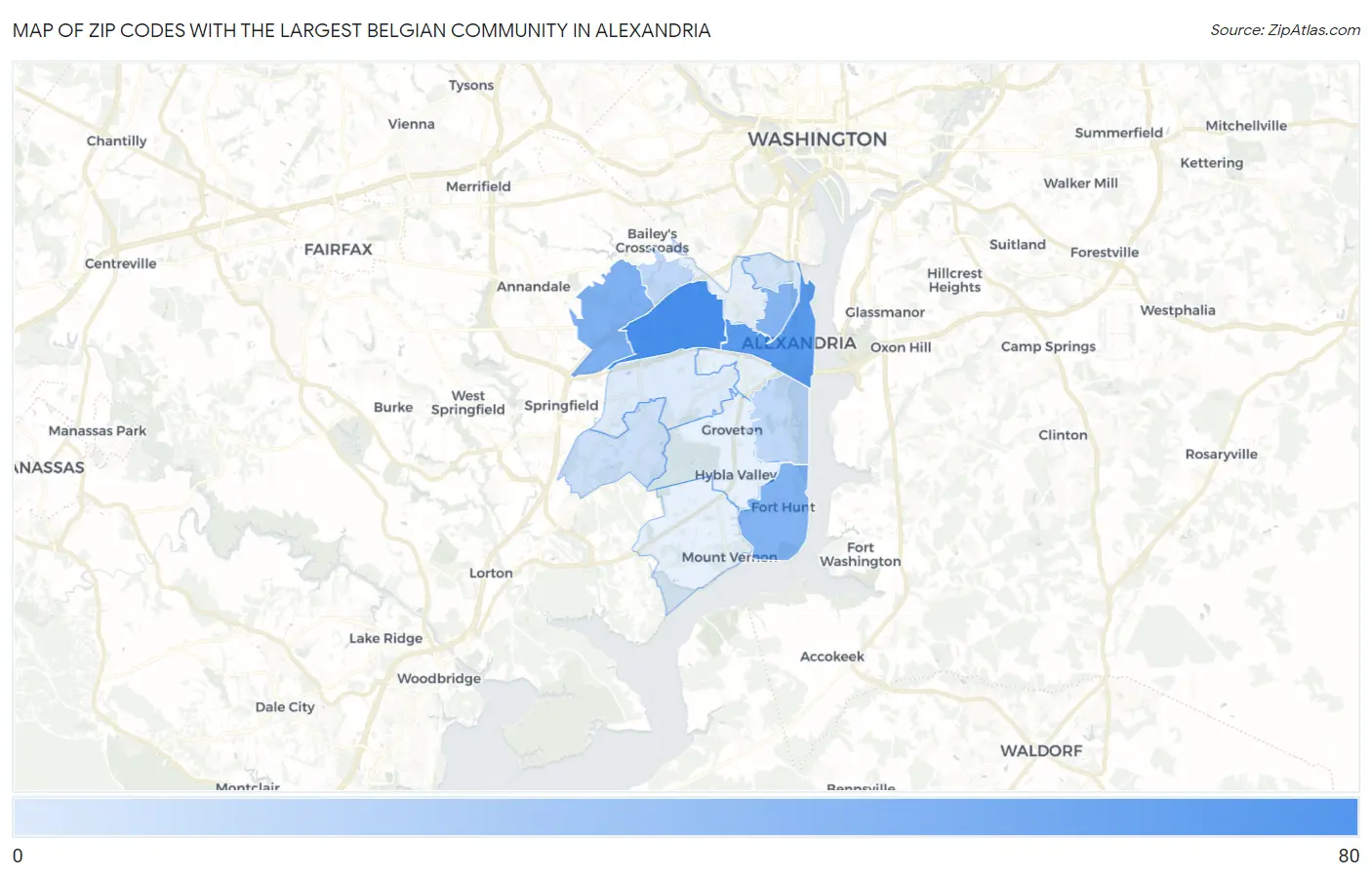 Zip Codes with the Largest Belgian Community in Alexandria Map