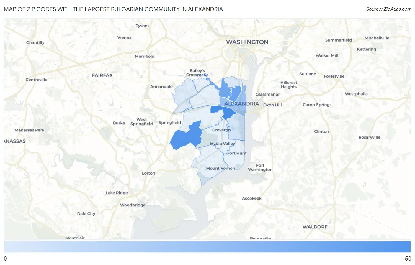 Zip Codes with the Largest Bulgarian Community in Alexandria Map