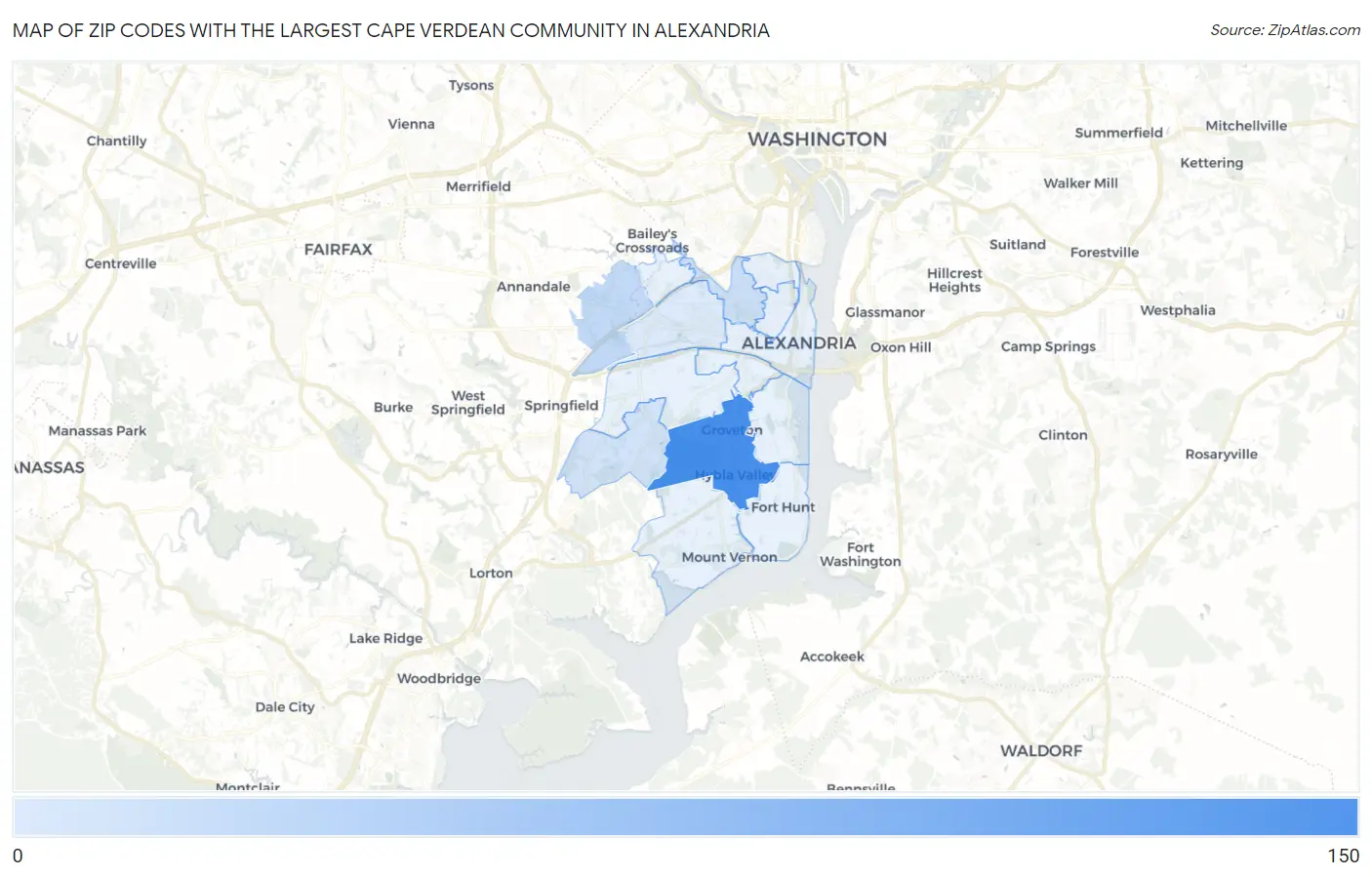 Zip Codes with the Largest Cape Verdean Community in Alexandria Map