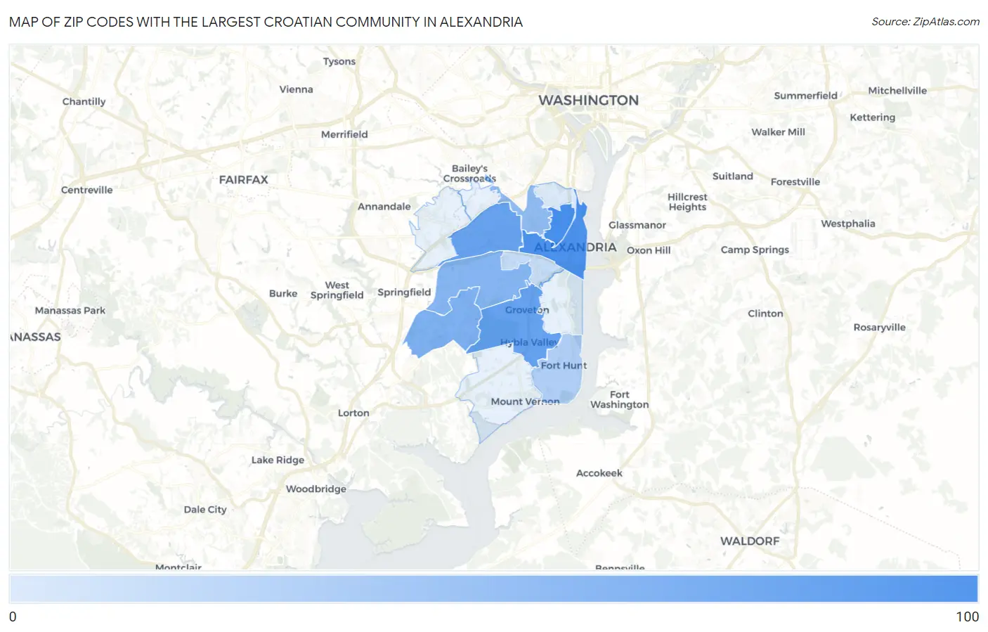Zip Codes with the Largest Croatian Community in Alexandria Map