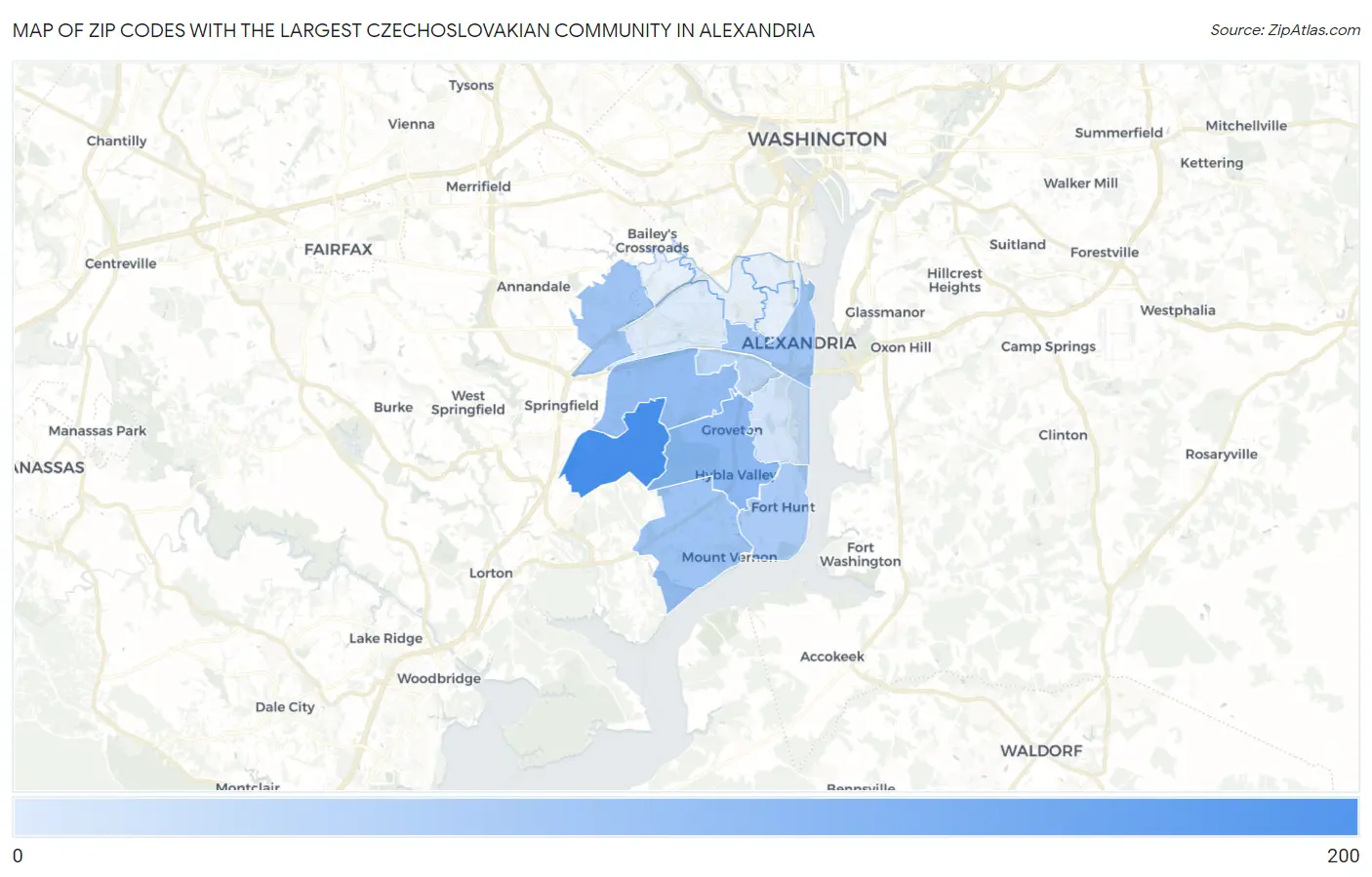 Zip Codes with the Largest Czechoslovakian Community in Alexandria Map