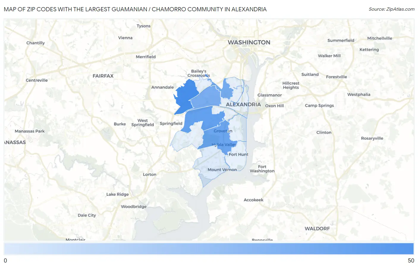 Zip Codes with the Largest Guamanian / Chamorro Community in Alexandria Map