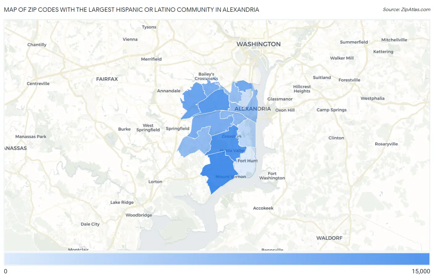 Zip Codes with the Largest Hispanic or Latino Community in Alexandria Map