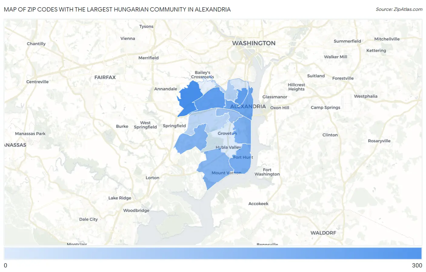 Zip Codes with the Largest Hungarian Community in Alexandria Map