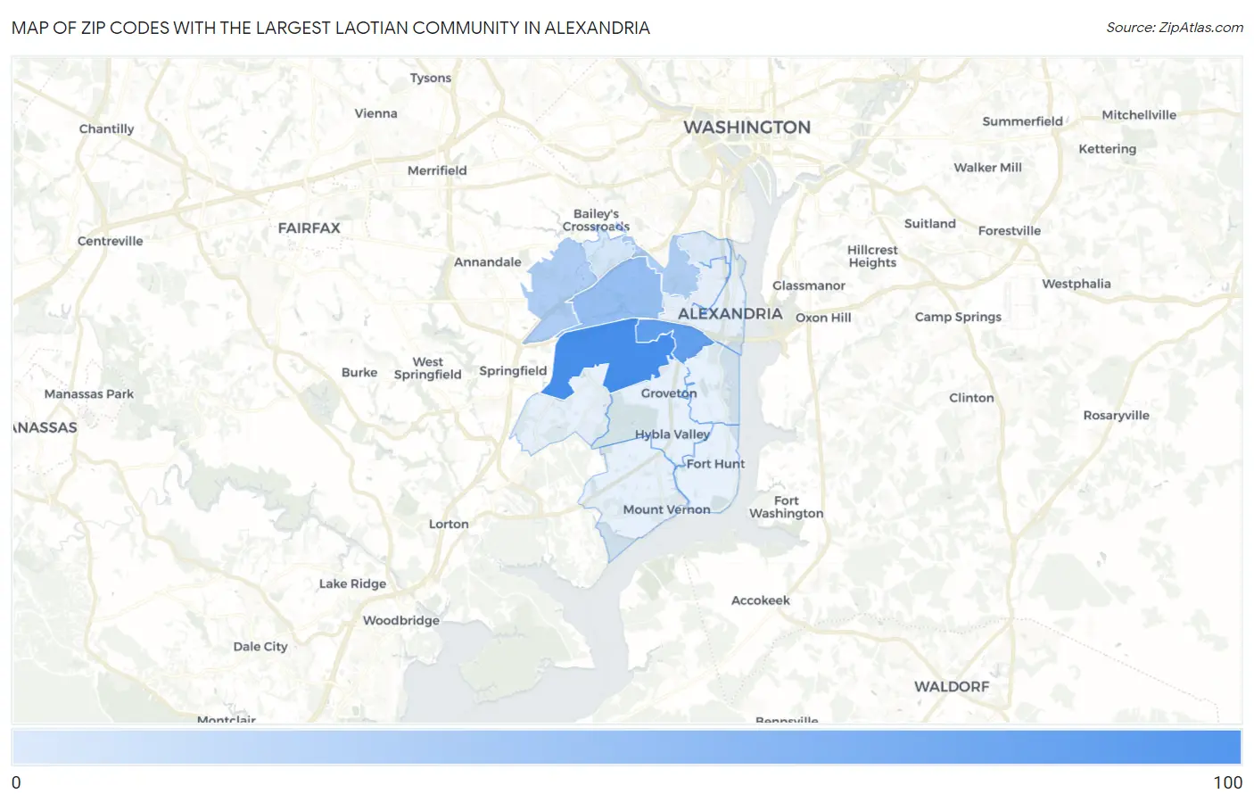 Zip Codes with the Largest Laotian Community in Alexandria Map