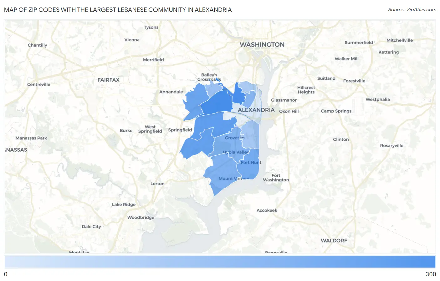 Zip Codes with the Largest Lebanese Community in Alexandria Map