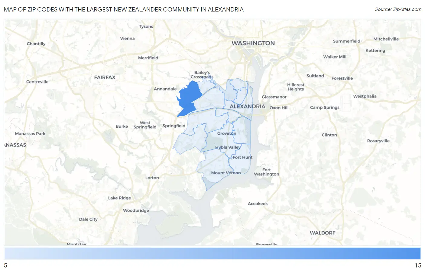 Zip Codes with the Largest New Zealander Community in Alexandria Map