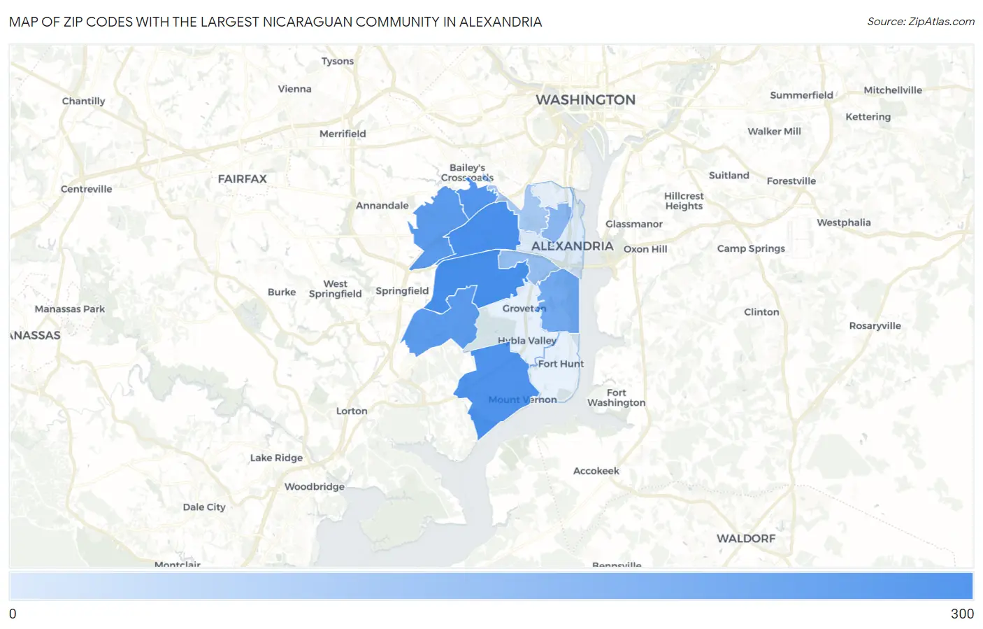 Zip Codes with the Largest Nicaraguan Community in Alexandria Map