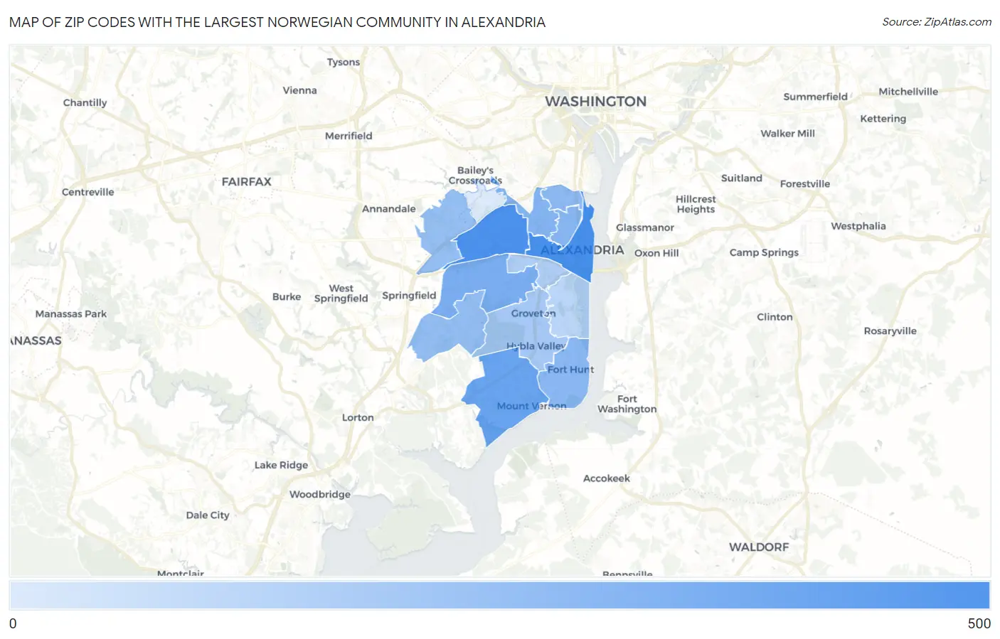 Zip Codes with the Largest Norwegian Community in Alexandria Map