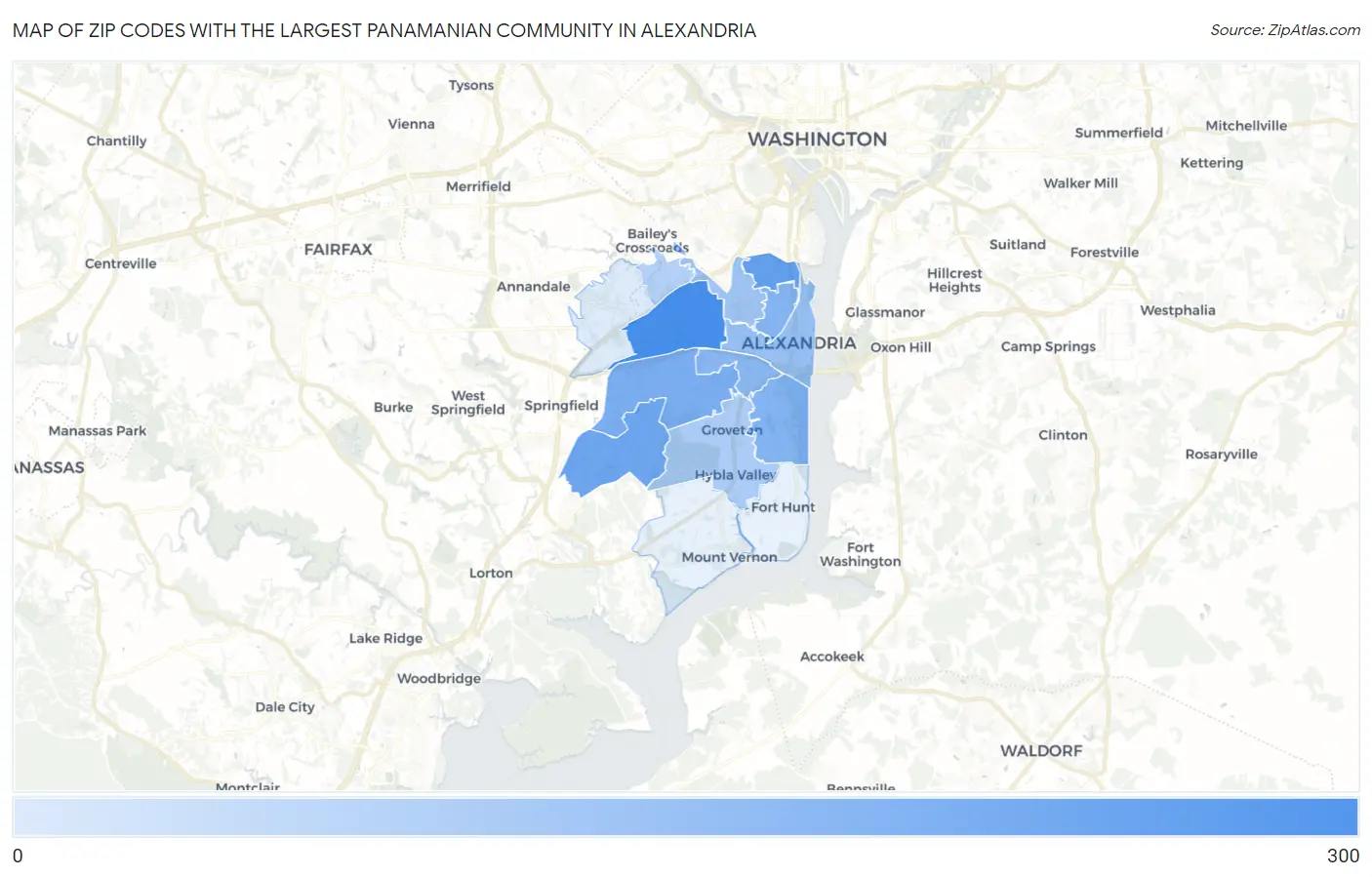 Zip Codes with the Largest Panamanian Community in Alexandria Map