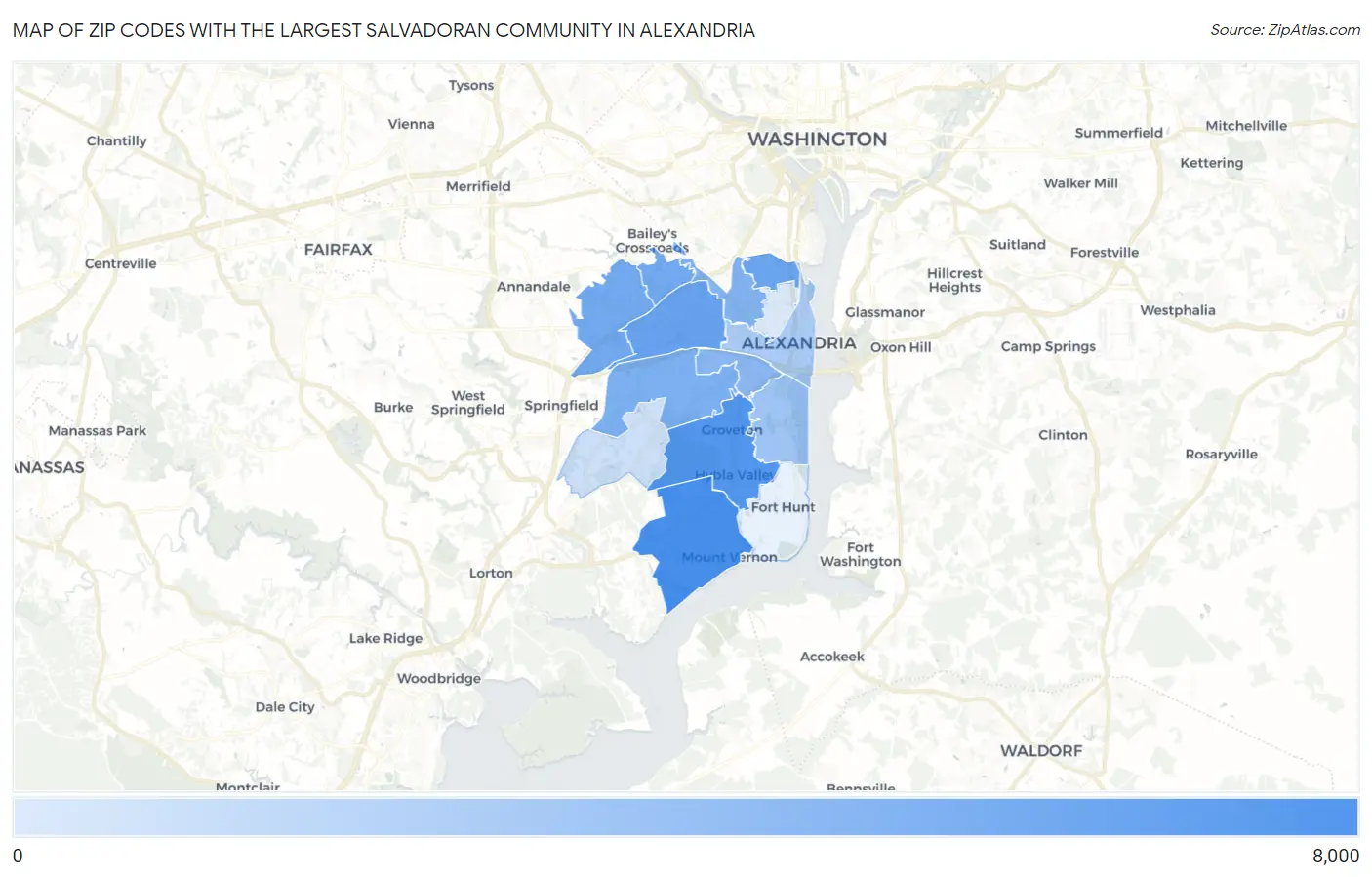 Zip Codes with the Largest Salvadoran Community in Alexandria Map