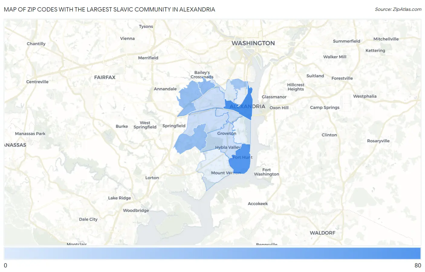 Zip Codes with the Largest Slavic Community in Alexandria Map