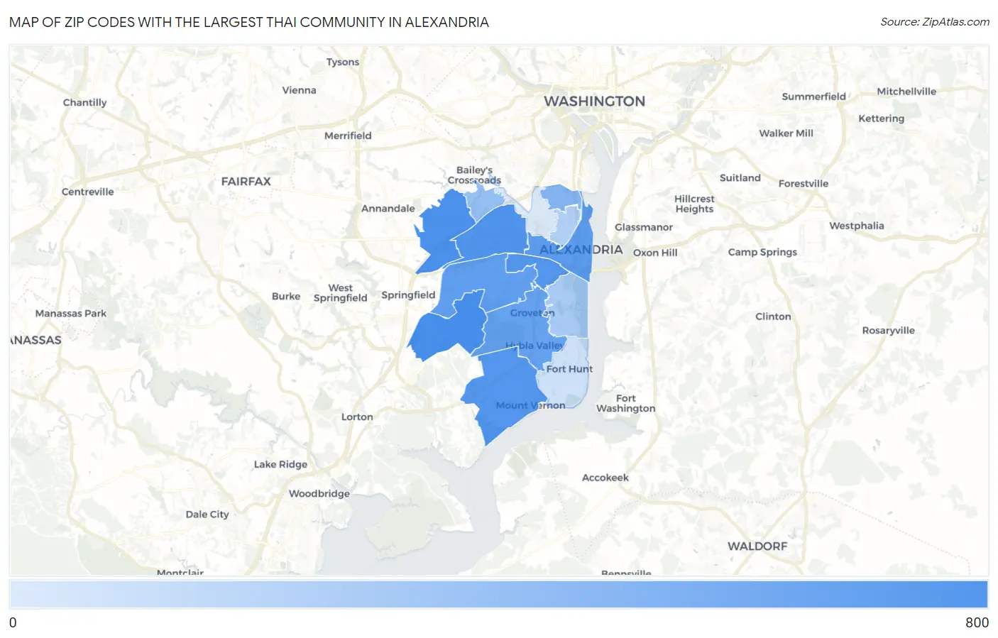 Zip Codes with the Largest Thai Community in Alexandria Map